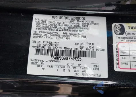 2012 Ford Fusion Sel из США, поврежденный, VIN 3FAHP0CG0CR309226